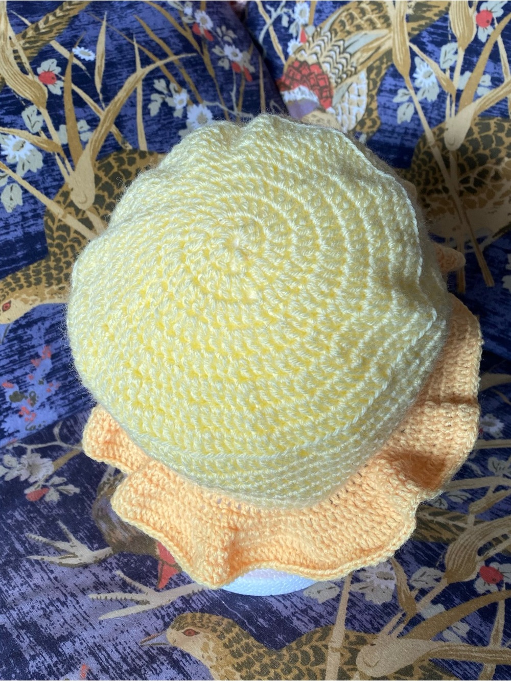 Two Tone Yellow Crochet Handmade Bucket Hay Ruffle Rim - Picture 5 of 6